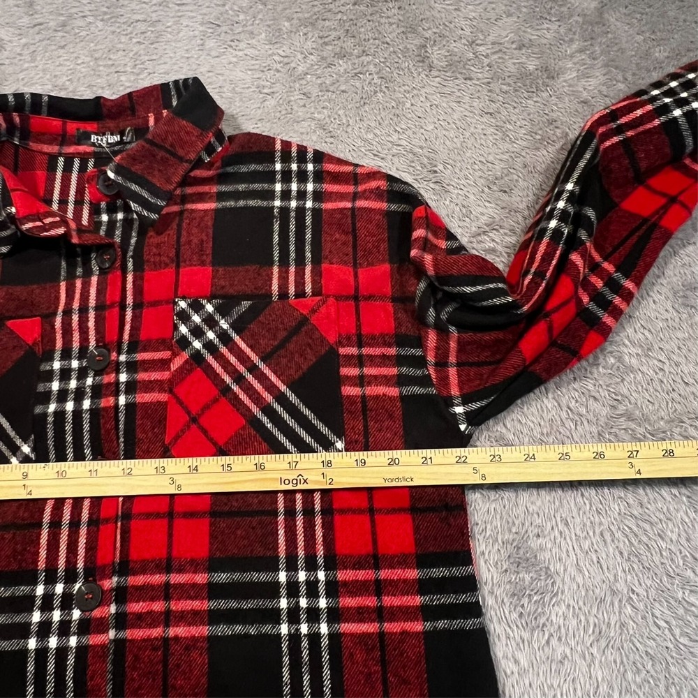 BTFBM Flannel Red Black Button Up Long Sleeve Plaid Check Women's M‎ NWT - Picture 8 of 14